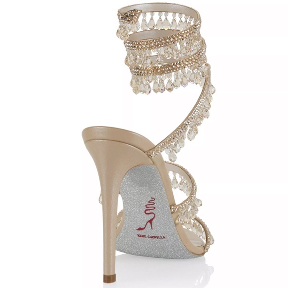 Rene Caovilla- Chandelier Embellished Leather Wrap Sandals - Picture 3 of 11